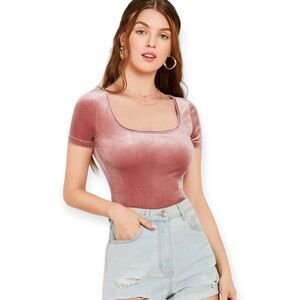 🔃Velvet Scoop Neck Pink Short Sleeve Top
